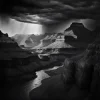 Canyon in Contrast Poster – dramatic black-and-white canyon landscape.