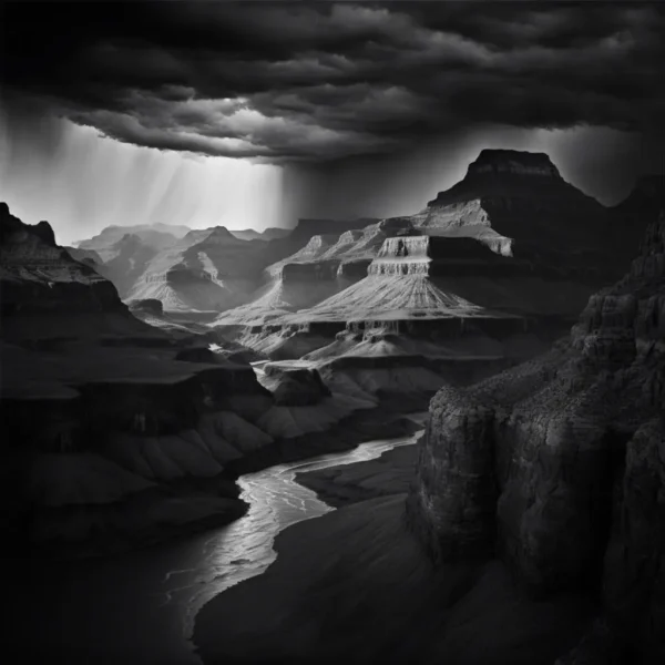 Canyon in Contrast Poster – dramatic black-and-white canyon landscape.