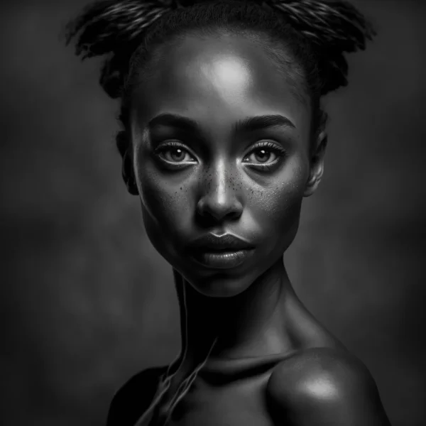 Starry Eyed Poster featuring a black-and-white close-up of a young woman with expressive eyes and delicate freckles.