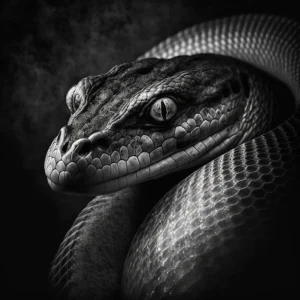 Monochrome Serpent Poster with a black-and-white close-up of an anaconda’s coiled body and textured scales, highlighting its elegance and power.