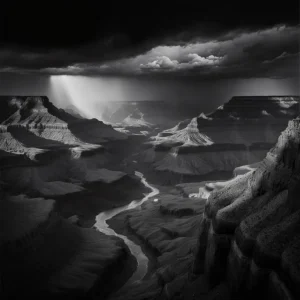 Silhouettes of the Canyon Poster featuring a dramatic canyon landscape in black and white