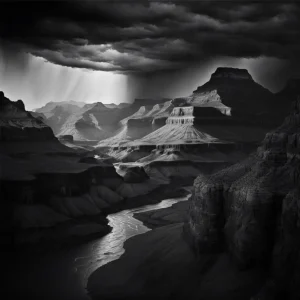Canyon in Contrast Poster – dramatic black-and-white canyon landscape.