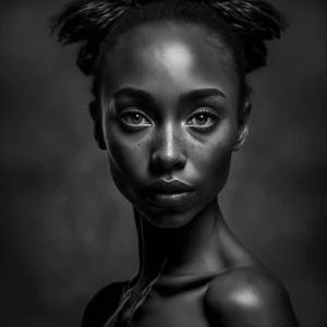 Starry Eyed Poster featuring a black-and-white close-up of a young woman with expressive eyes and delicate freckles.