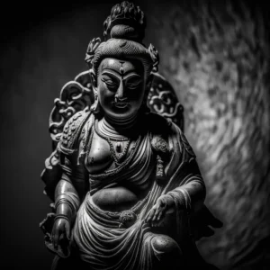Black and White Eternal Peace Bodhisattva Poster depicting a meditative figure with intricate details.
